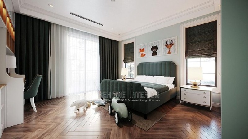 Giường ngủ bọc nệm xanh đẹp, độc đáo cho phòng con trai. Thiết kế nội thất cao cấp