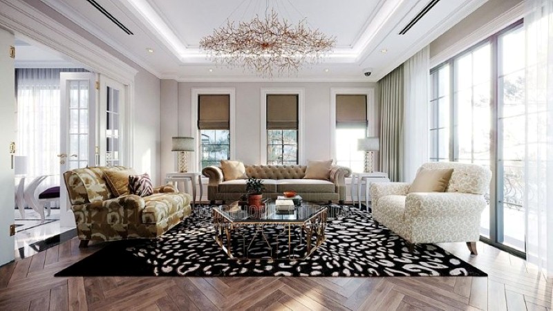 Bộ bàn ghế sofa văng tân cổ điển hoa văn đẹp mắt, sang trọng tạo điểm nhấn ấn tượng cho không gian. Thiết kế nội thất cao cấp