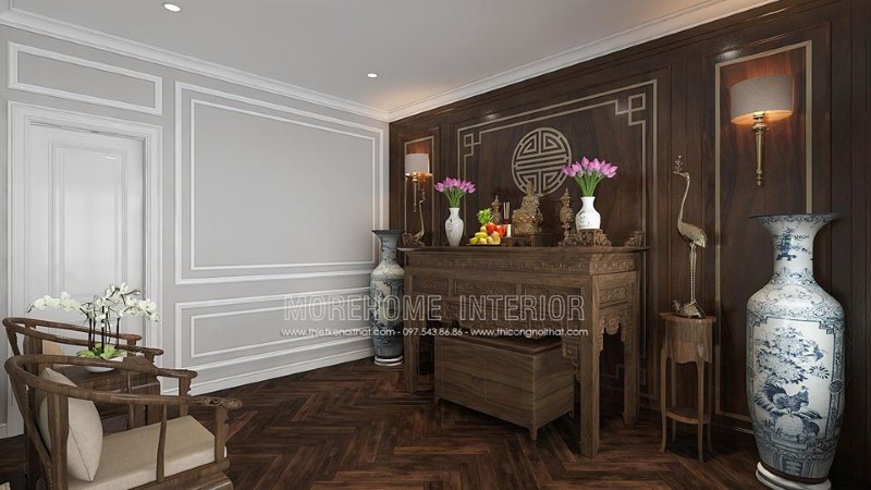 Sắp xếp phòng thờ gỗ óc chó đẹp cho nhà chung cư cao cấp, nhà phố, biệt thự. Thiết kế nội thất cao cấp