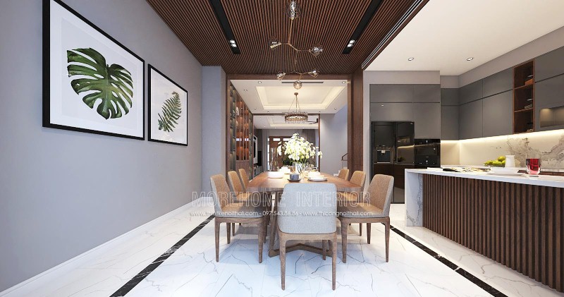Bộ bàn ghế ăn 8 ghế gỗ óc chó cao cấp cùng chất liệu nệm bọc êm ái được trang trí tối giản giúp không gian trở nên thông thoáng nhưng không kém phần hiện đại, sang trọng. Thiết kế nội thất cao cấp