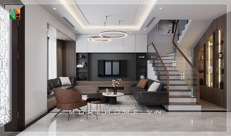 Mẫu thiết kế biệt thự hiện đại với nội thất hiện đại cao cấp cho không gian phòng khách sang trọng và đẳng cấp